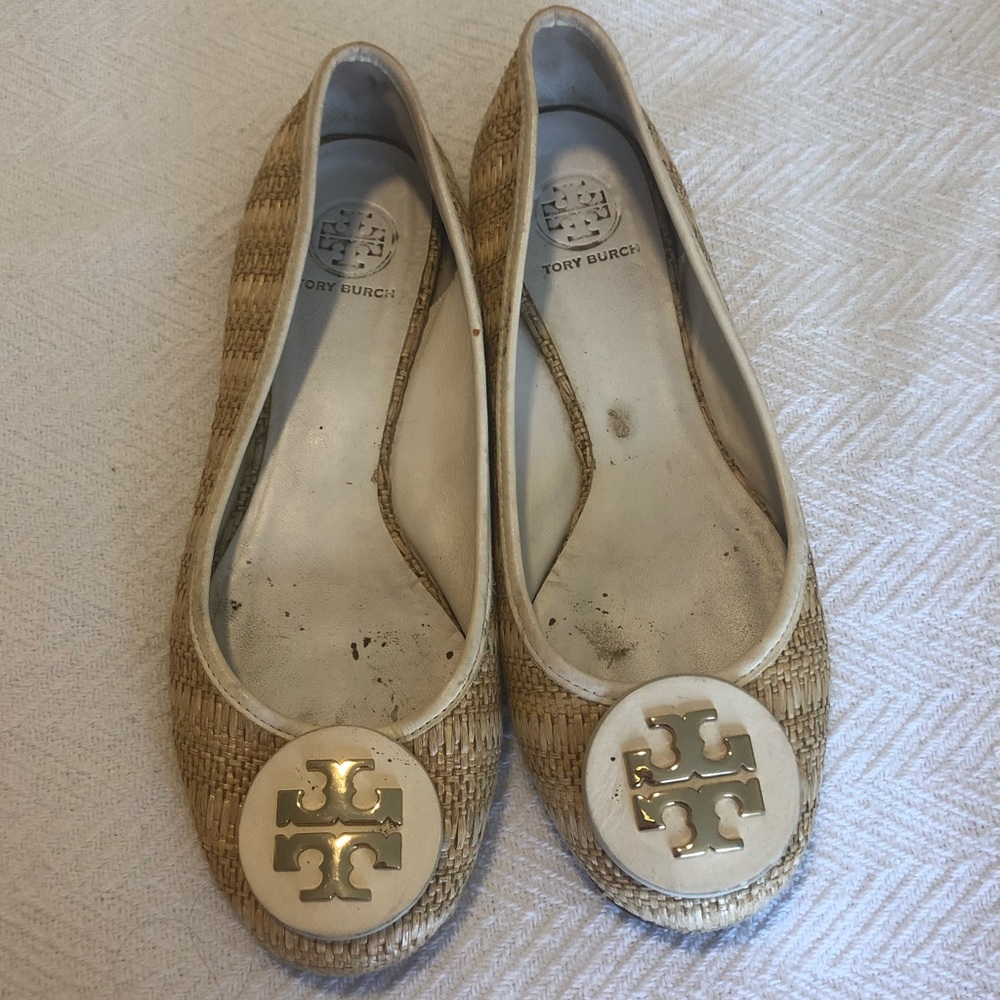 Straw and cream Tory Burch flats Size 9